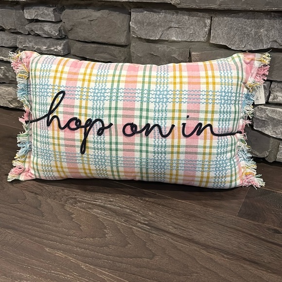 Hop On In Rectangle cotton embroidered pillow,zipper,down alternative,fringe - Picture 1 of 9